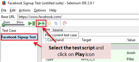 Play Single Test Script - Selenium IDE