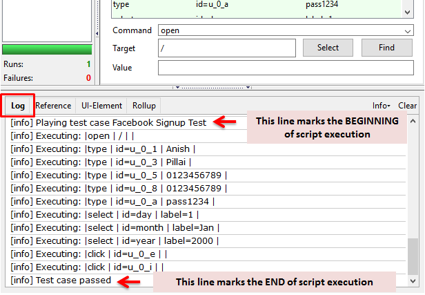 Selenium IDE First Test Script - Execution Log