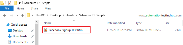 Selenium IDE First Test Script - Saving Script in HTML Format