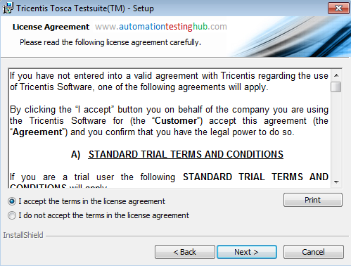 Tosca Install - License Agreement
