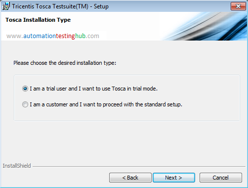 Tosca Installation Type - Trial and Customer setup